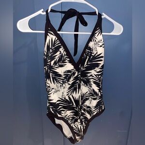 Sole East Capri Halter One-Piece White and Black Palm Swimsuit